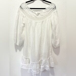 Off‎ the shoulder linen gauze Bardot Lace Trim Blouse 42/L